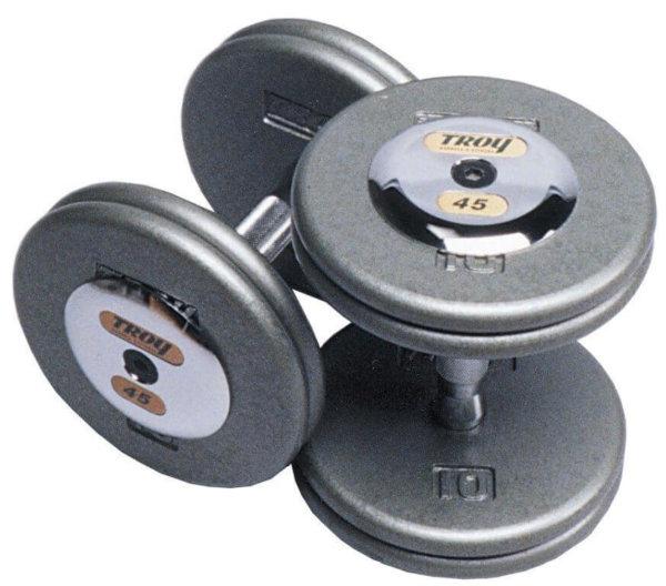 Pro-Style Iron Dumbbell with Contoured Handle and Chrome Endcaps