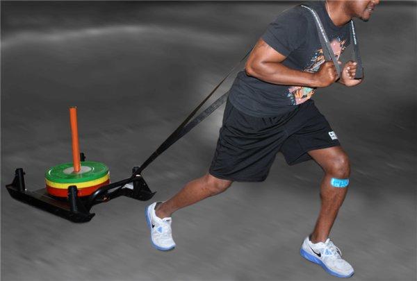 Pull strap for G-SLED made from durable HDPE material. Features dual shoulder/grip loops. Threaded carabiner clip connects to a welded pull flange on sled. Measures 8ft L x 1.5in W x 2mm H. - Image 3